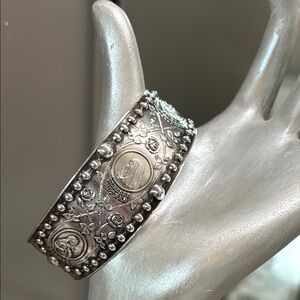 Vintage Catholic Sterling Silver cuff with Intricate Design